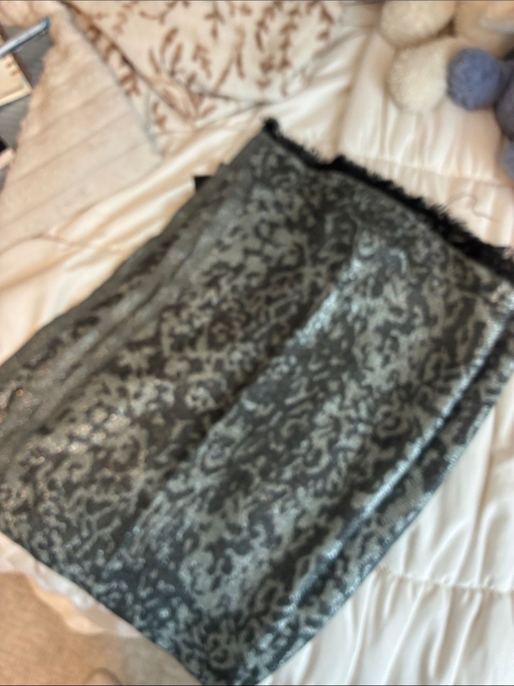 White House Black Market Metallic Black Lace-Effect Wrap Scarf